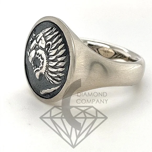 David Yurman PETRVS Lion Tag Coin Signet Men's Ring Size 5 Silver Brand New DY - Picture 9 of 10
